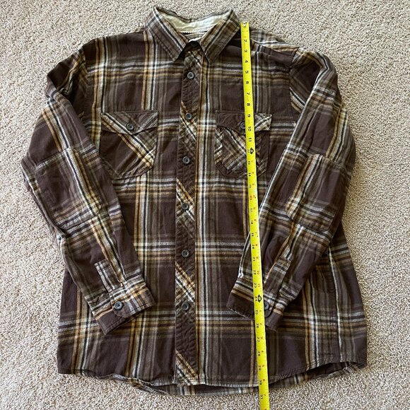 Roebuck & Co Flannel Vintage Men XL Western Rockabilly Brown Plaid Elbow patches - Picture 7 of 8